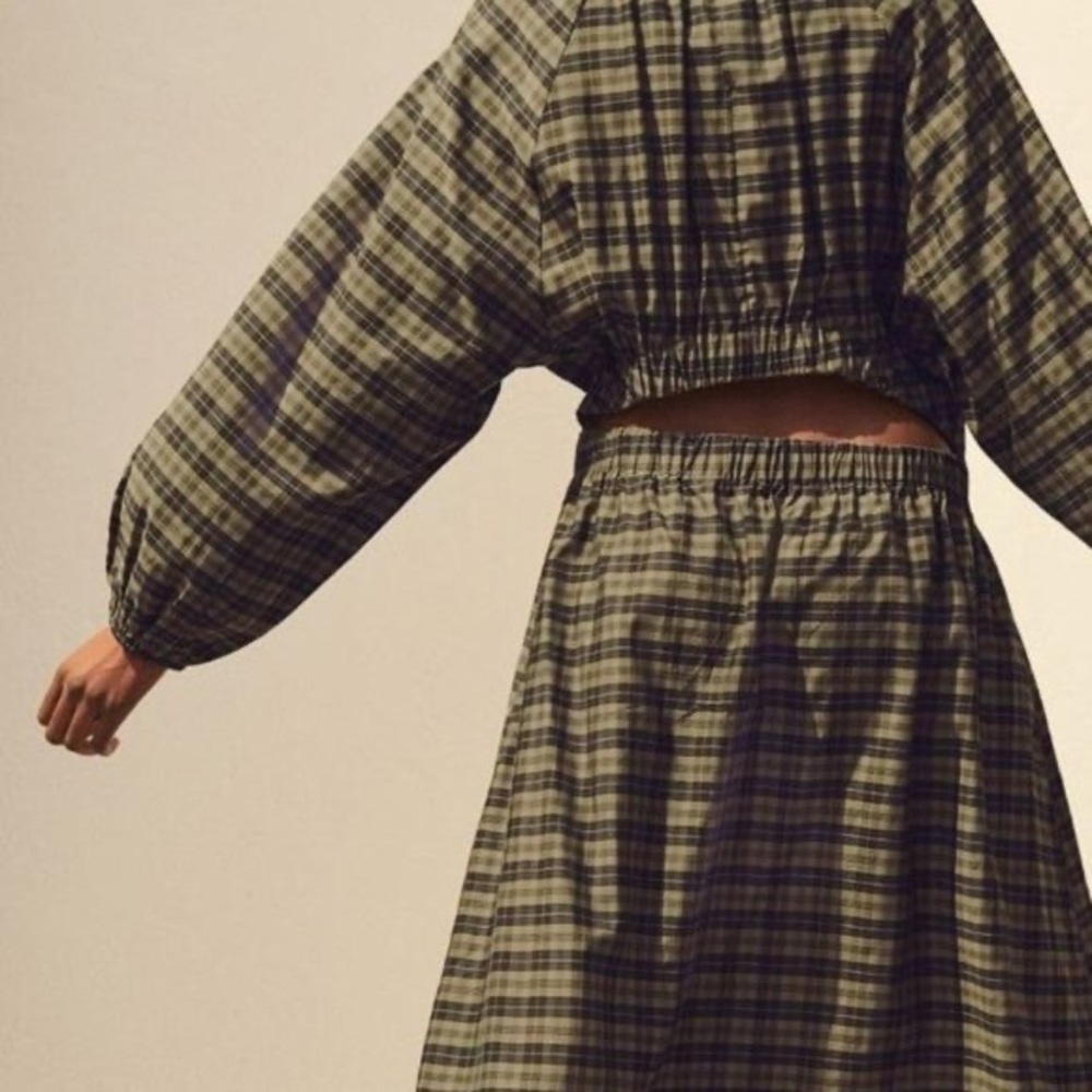 NWT H&M model-blend dress khaki green plaid - Picture 3 of 16